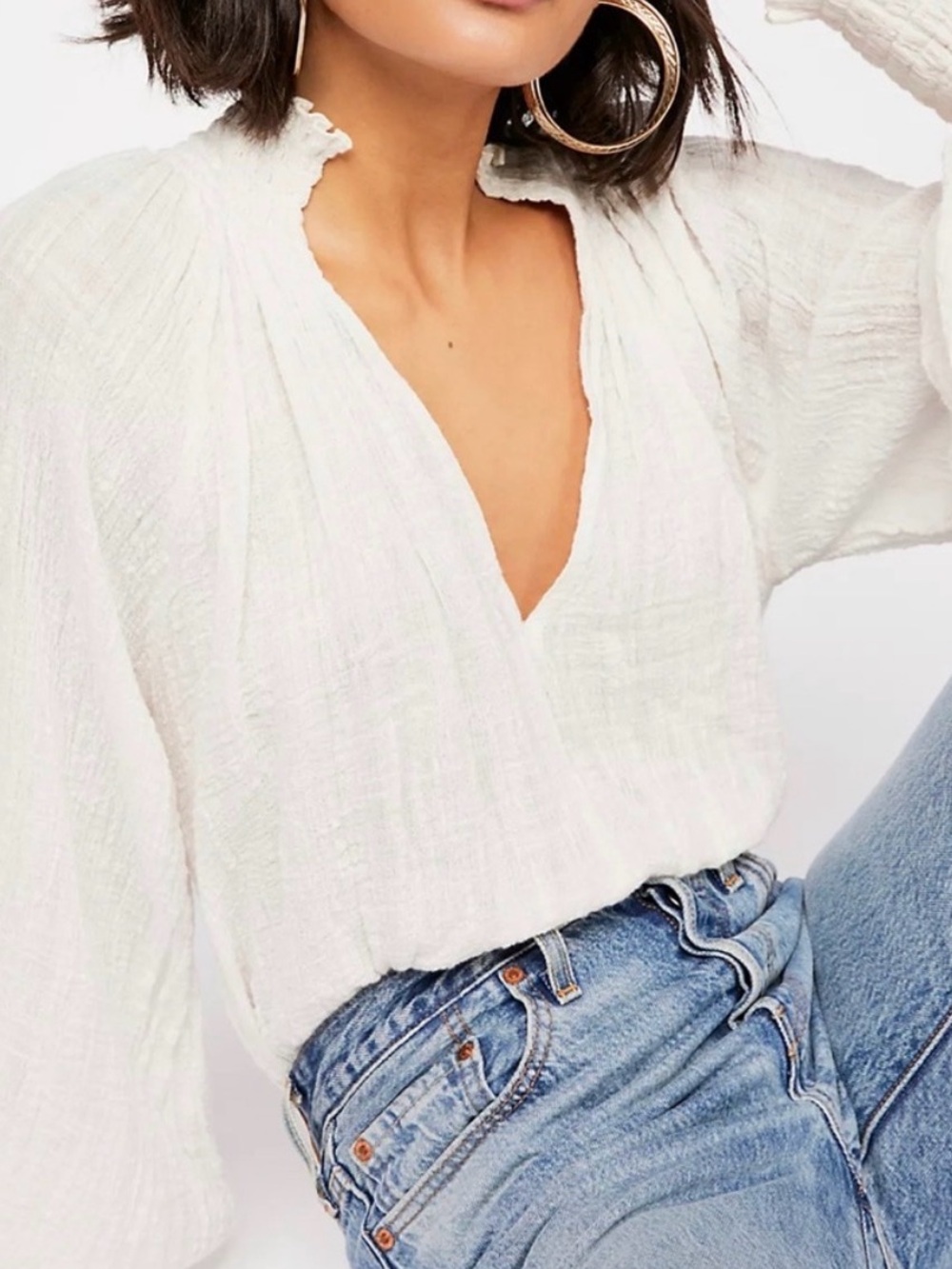 Free People One Solid Smocked Top